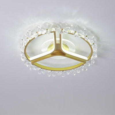 Industrial Iron Crystal Flower Decorative Ring LED Flush Mount Light