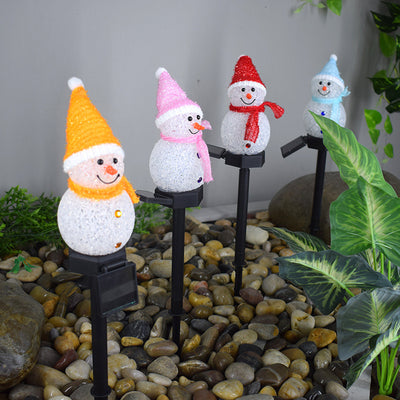 Christmas Solar Plastic Rice Ball Snowman 1-Light LED Floor Lamp