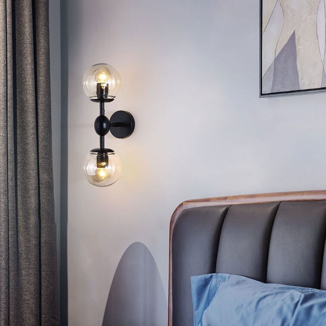 Nordic Minimalist Retro Glass Wrought Iron 2-Light Wall Sconce Lamp