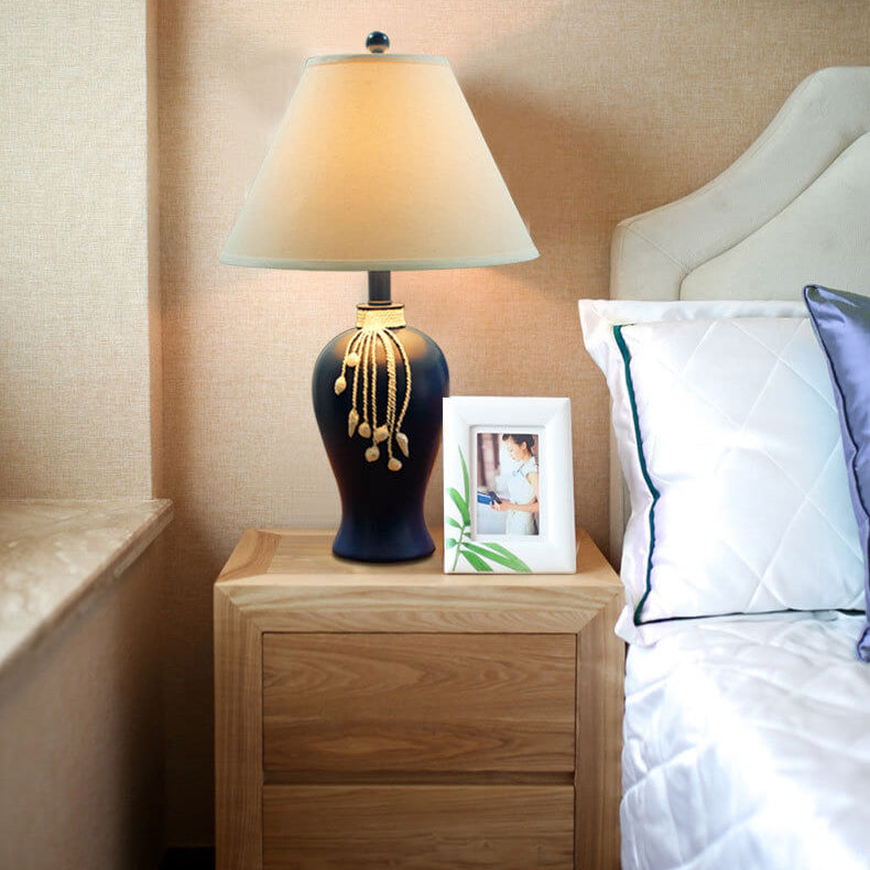 Lampe de Table à 1 Lumière avec Base en Résine et Tissu Méditerranéen Européen 