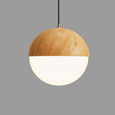 Japanese Wood Grain Round Oval Iron 1-Light Pendant Light