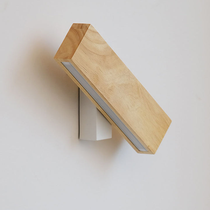 Contemporary Nordic Log Rectangular Flat Rotatable Solid Wood Acrylic LED Wall Sconce Lamp