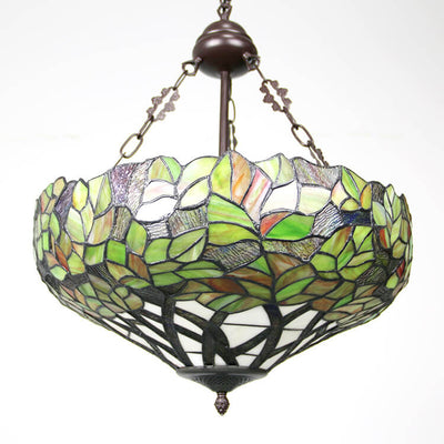 European Tiffany Flower Leaf Stained Glass 3-Light Chandelier