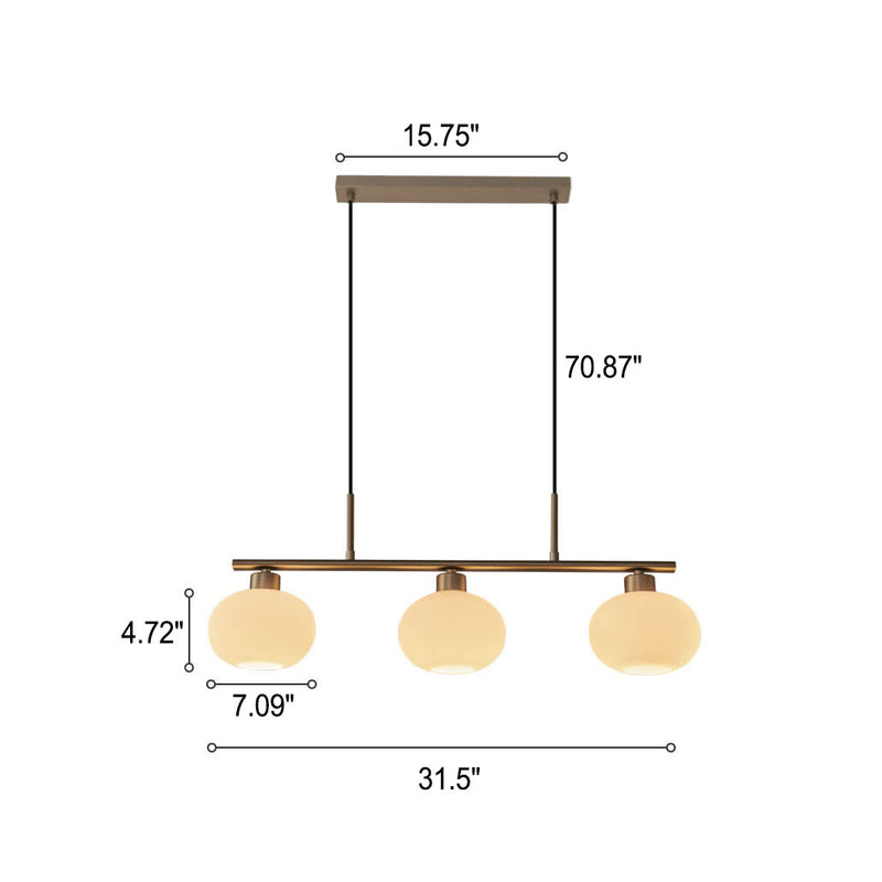 Nordic Long Light Luxury Glass Dome Shade 3-Light Chandelier