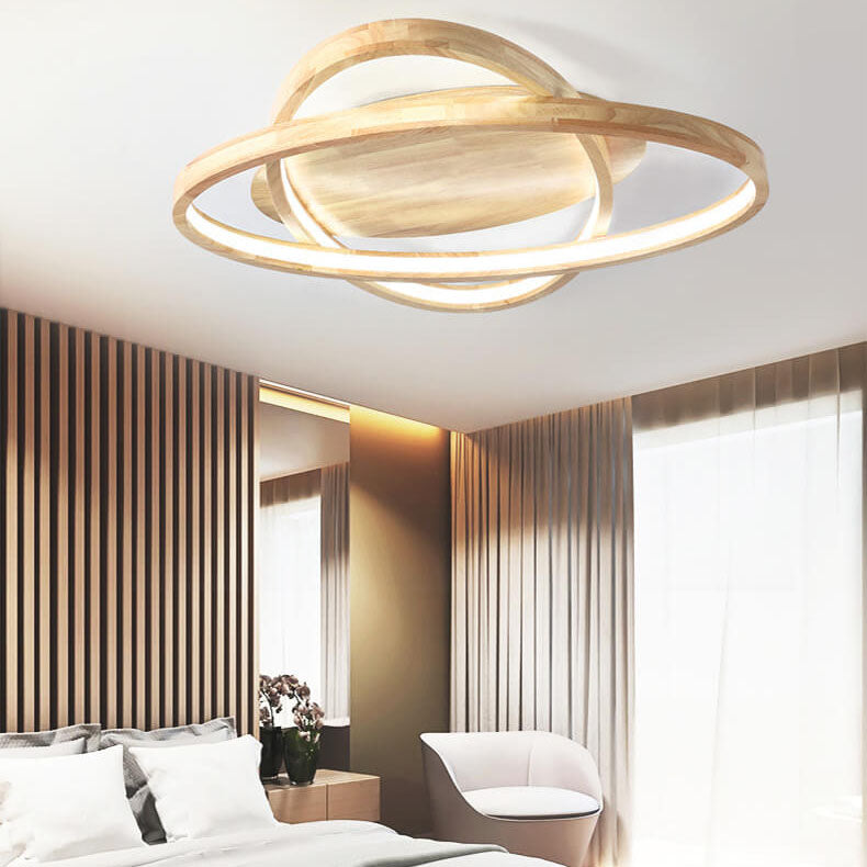 Modern Nordic Wooden Oval LED Flush Mount Light