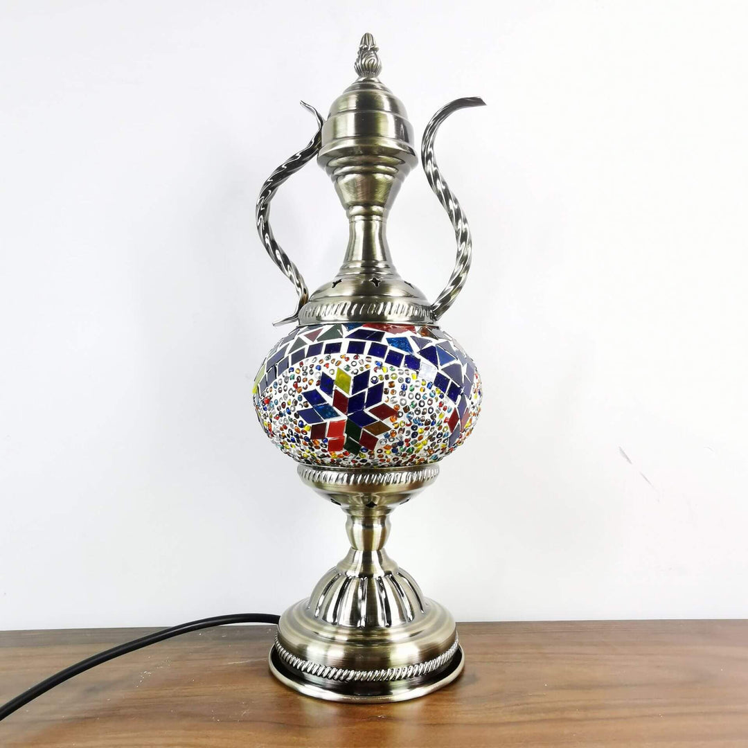 Diseño de cafetera de vidrio vintage turca hecha a mano, lámpara de mesa de 1 luz 