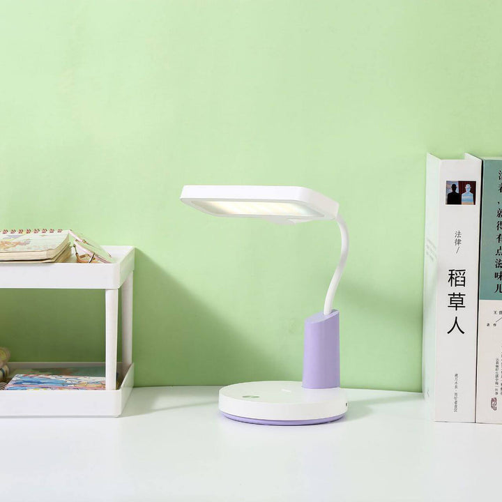 Modern Minimalist Plastic Long Shade Round Base Touch Charging LED Desk Lamp for Bedroom
