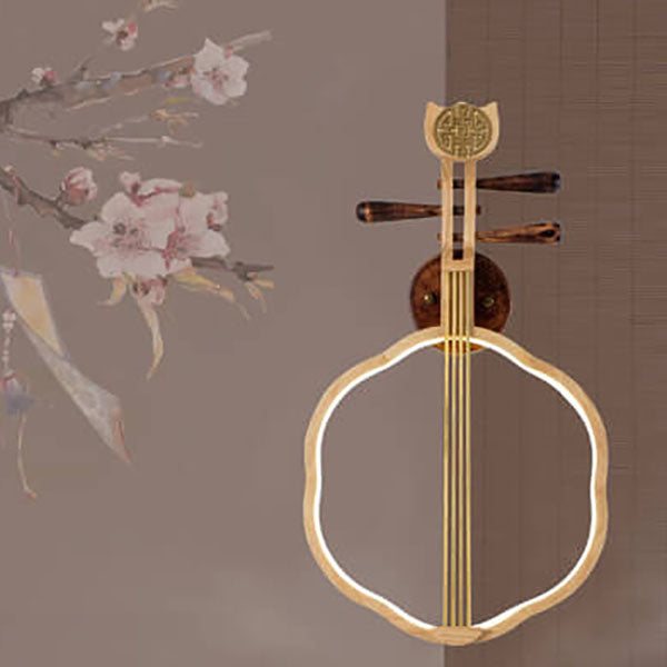 Moderne chinesische Pipa Instrument Zen Dekoration LED Wandleuchte Lampe 