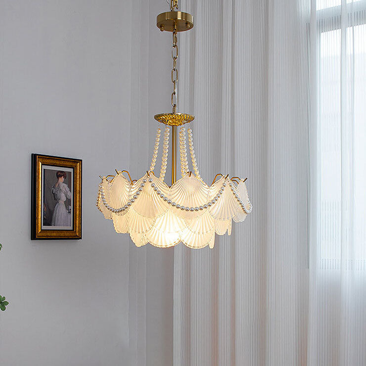 Lámpara de Araña de Cristal de Vidrio con Hardware de Concha Redonda Tradicional Francesa 9/12 para Sala de Estar 