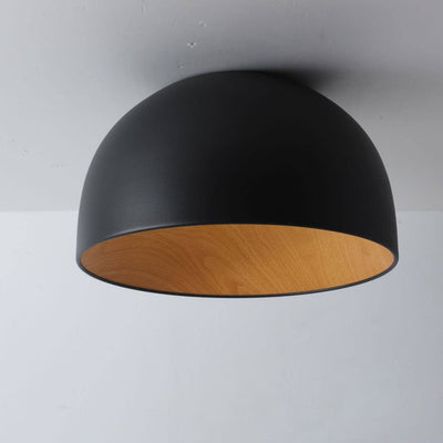 Minimalist Wooden Bowl Iron LED Flush Mount Ceiling Light