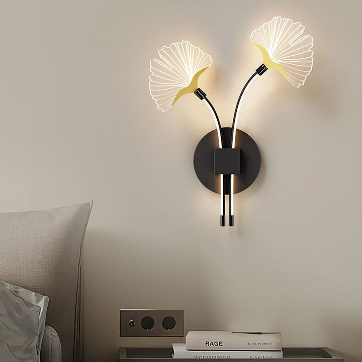 Moderne Minimalistische Eisen Ginkgo Blatt Acryl Lampenschirm LED Wandleuchte 