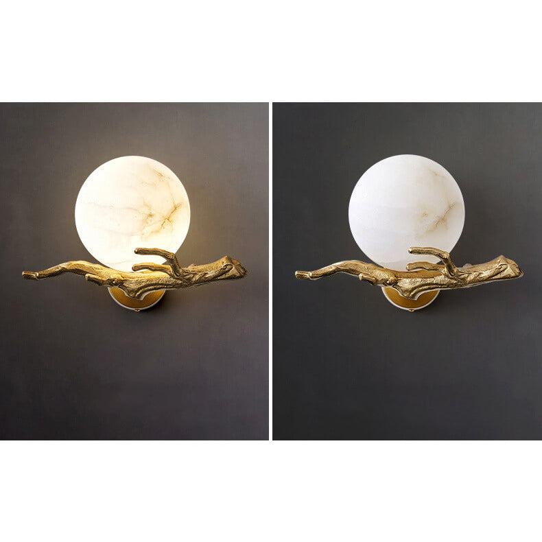 Creative Luxury Brass Lucite Tree Branch 1-Light Wall Sconce Lamp
