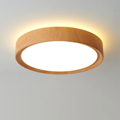 Modern Minimalist Round Wood Grain Iron Acrylic LED Flush Mount Light