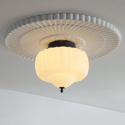 Modern Minimalist Cream Lantern Iron Glass 3-Light Semi-Flush Mount Ceiling Light For Bedroom