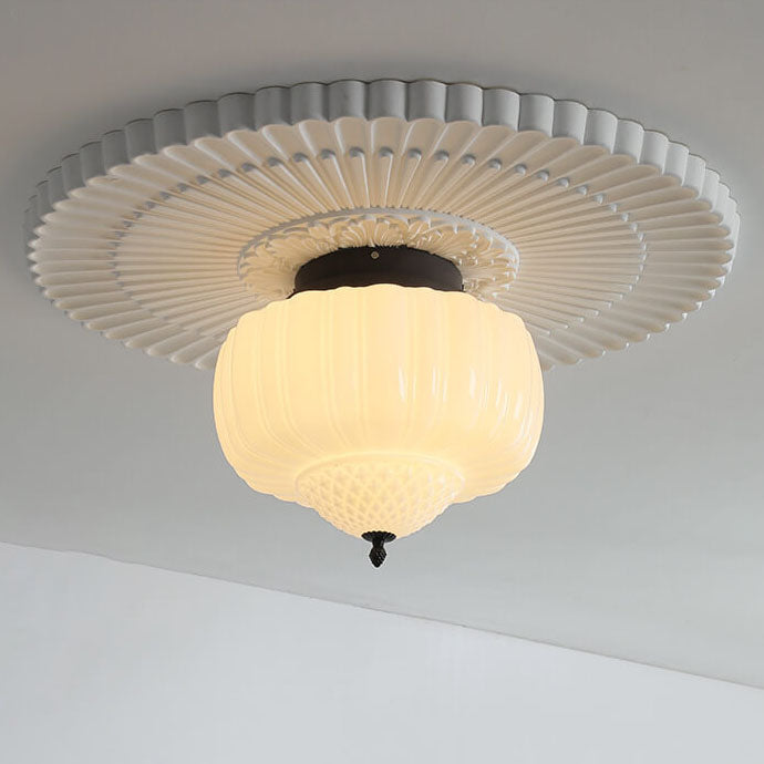 Moderne minimalistische cremefarbene Laterne aus Eisenglas mit 3 Lichtern, halbbündige Deckenleuchte für Schlafzimmer 