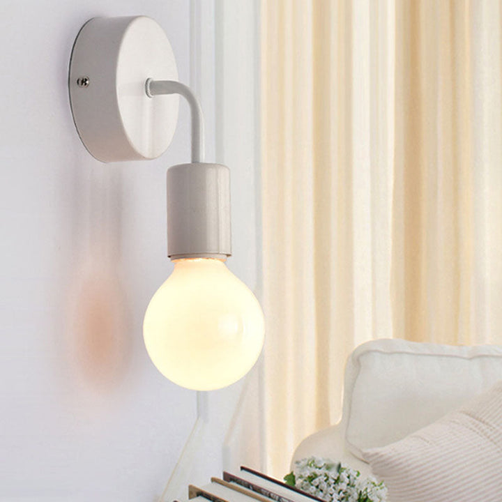 Lámpara Aplique de Pared de 1 Luz de Madera Curvada de Hierro de Simplicidad Moderna para Dormitorio 