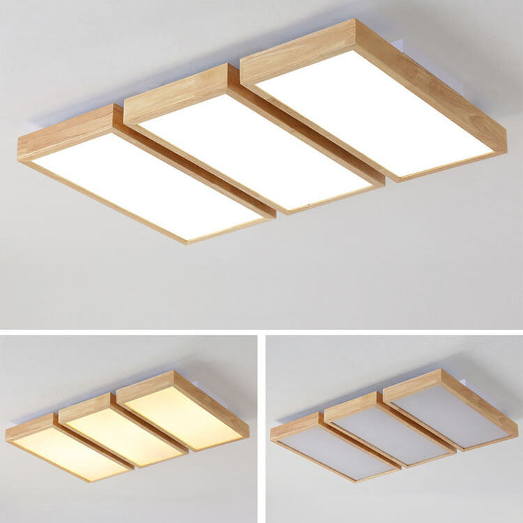 Nordic Japanese Log Wood  Rectangular LED Flush Mount Ceiling Light