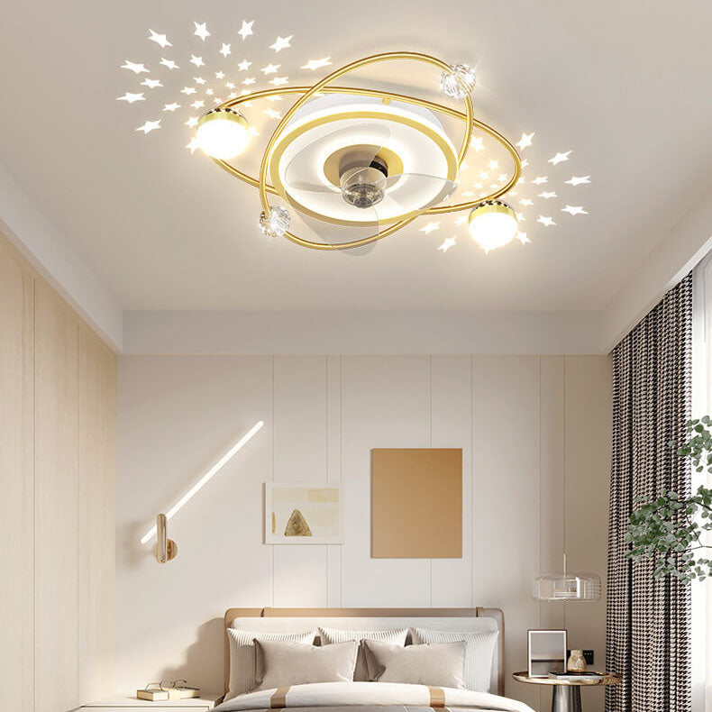 Modern Light Luxury Ring Star Effect LED Invisible Flush Mount Ceiling Fan Light