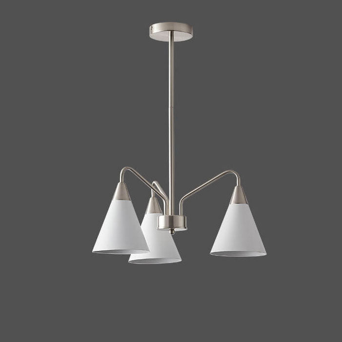Modern Minimalist Cone Shade Sand Nickel Branch Iron 3/5 Light Chandelier for Living Room