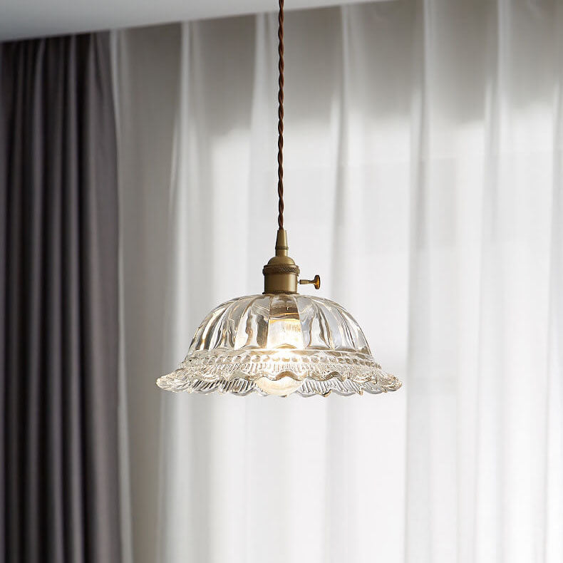 Contemporary Nordic Floral Glass Brass 1-Light Pendant Light For Living Room &amp; Bedroom