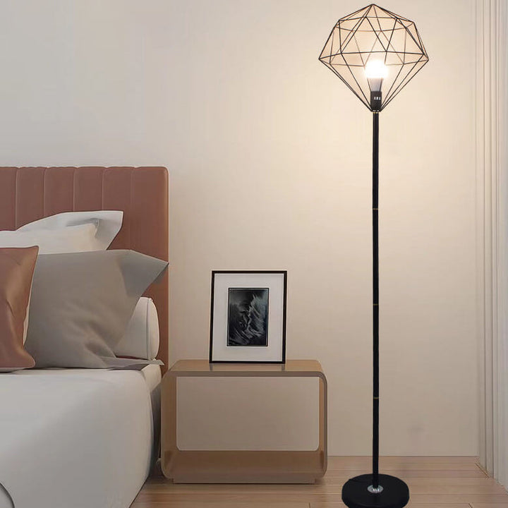 Contemporary Simplicity Iron Hollow Diamond Shape 1-Light Standing Floor Lamp For Study