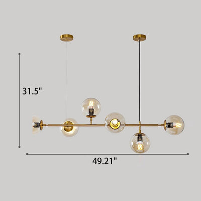 Modern Minimalist Long Glass Round Globe Island Light 6-Light Chandelier