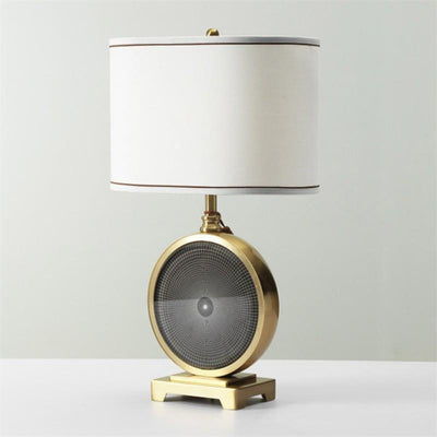 Modern Transitional Fabric Shade Iron Round Base 1-Light Table Lamp For Bedroom