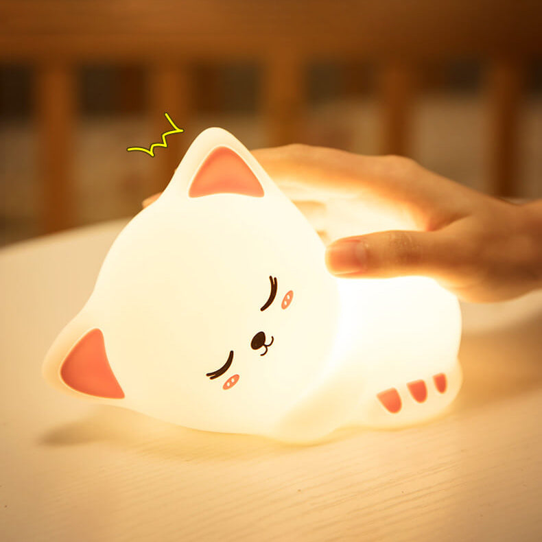 Luz Nocturna de Gato Creativo USB de Silicona Lámpara de Escritorio con Aplauso 