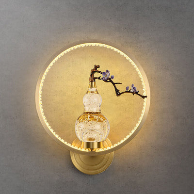 Modern Chinese Circular Acrylic Gourd Copper LED Wall Sconce Lamp