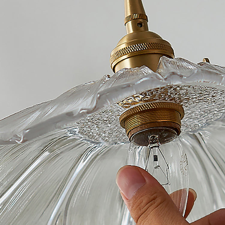 Traditionelle Vintage Messing Lotusblatt Glasschirm 1-Licht Pendelleuchte für Wohnzimmer 