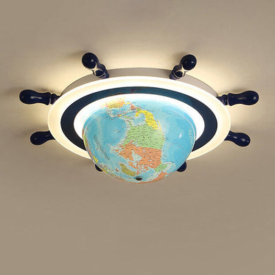 Creative Globe and Rudder Combination Design Childlike LED Flush Mount Light