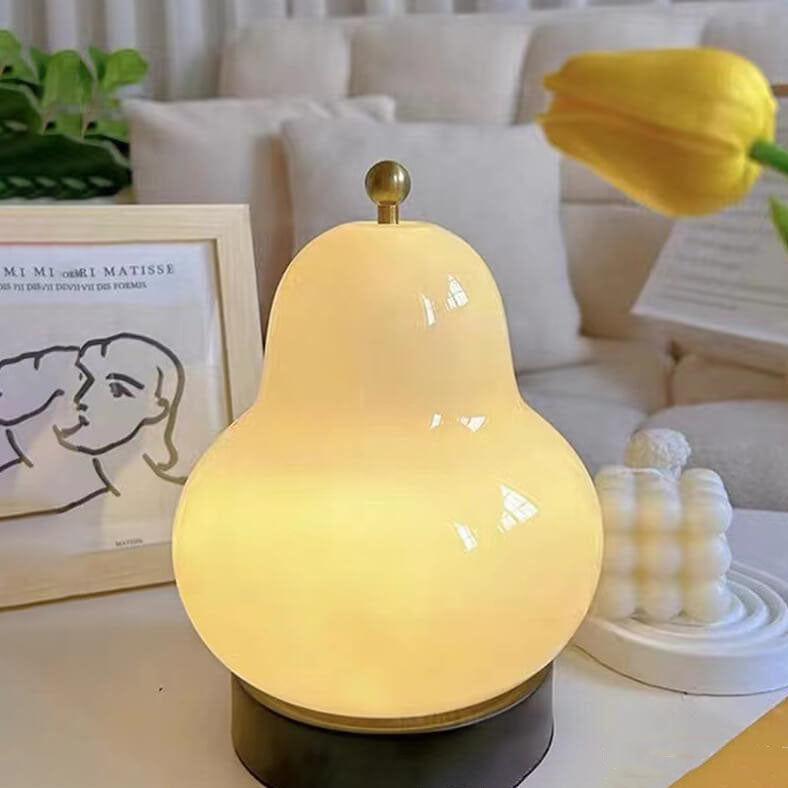 Traditional French Cream Pear Shape LED Rechargeable Touch Table Lamp For Bedroom