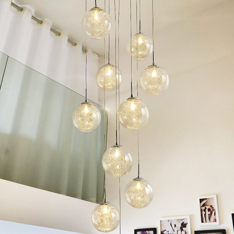 Modern Luxury Staircase Glass Ball Shade Loft Chandelier