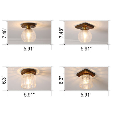 Nordic Solid Glass Square Round Geometry 1-Light Semi-Flush Mount Ceiling Light