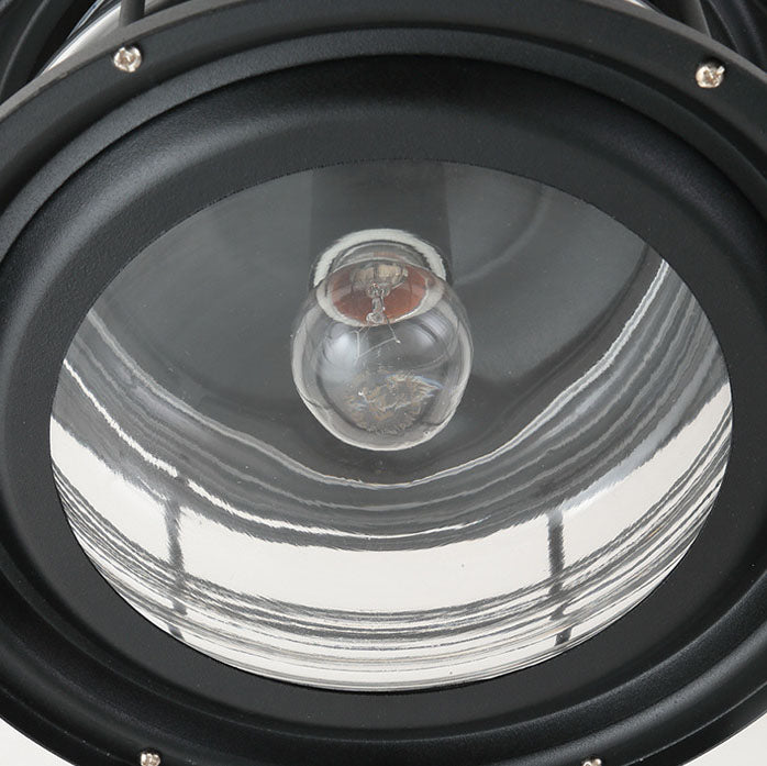 Moderne halbbündige 1-flammige Outdoor-Deckenleuchte im Industrial-Stil aus Glas und Eisen in Trommelform für Terrasse und Patio im Außenbereich 