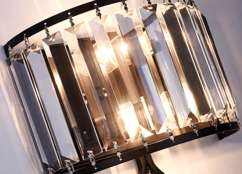 Aplique de pared de 2 luces con lámpara de anillo ovalado de media columna de cristal moderno de lujo 