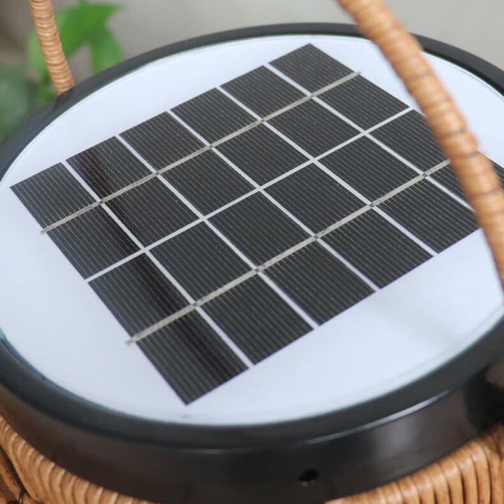 Traditionelle chinesische Solar-Gartenleuchte aus Eisen, Kunststoff und Rattan-Geflecht in runder Krugform mit LED, wasserdicht, für den Außenbereich 