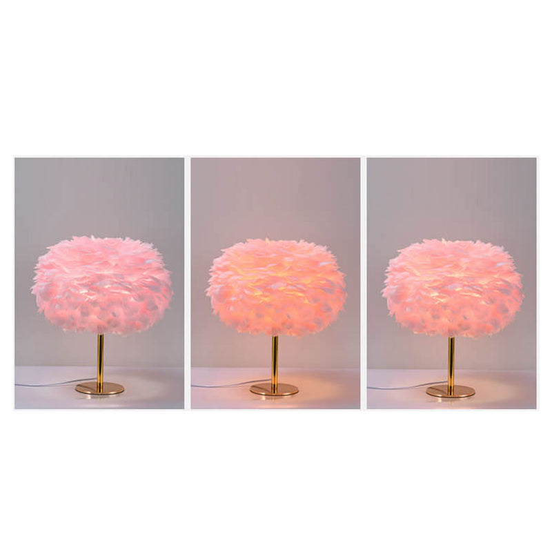 Lampe de table à 1 lumière à base ronde en plumes d&