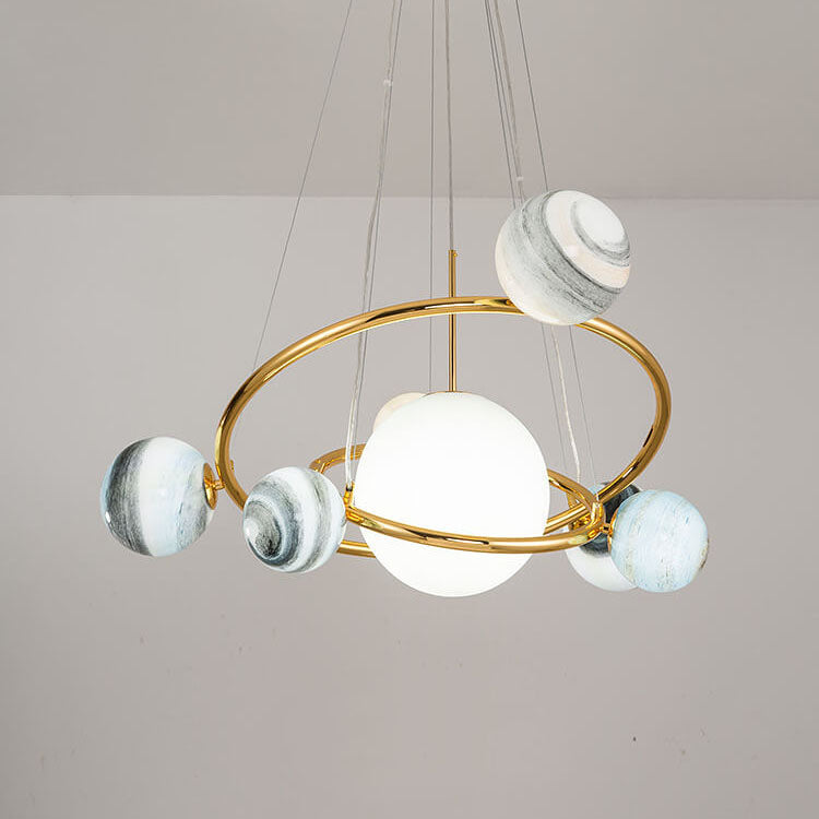 Nordic Creative Glass Planet Plating Ring 7-Light Kids Chandelier