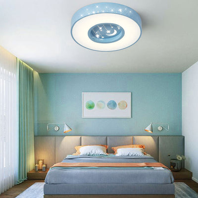 Moderne, minimalistische, runde LED-Deckenleuchte mit Sternenhimmel für Kinder