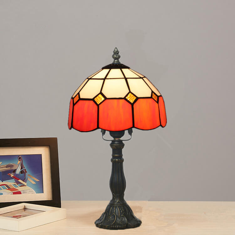 Vintage Tiffany Mediterranean Stained Glass 1-Light Table Lamp