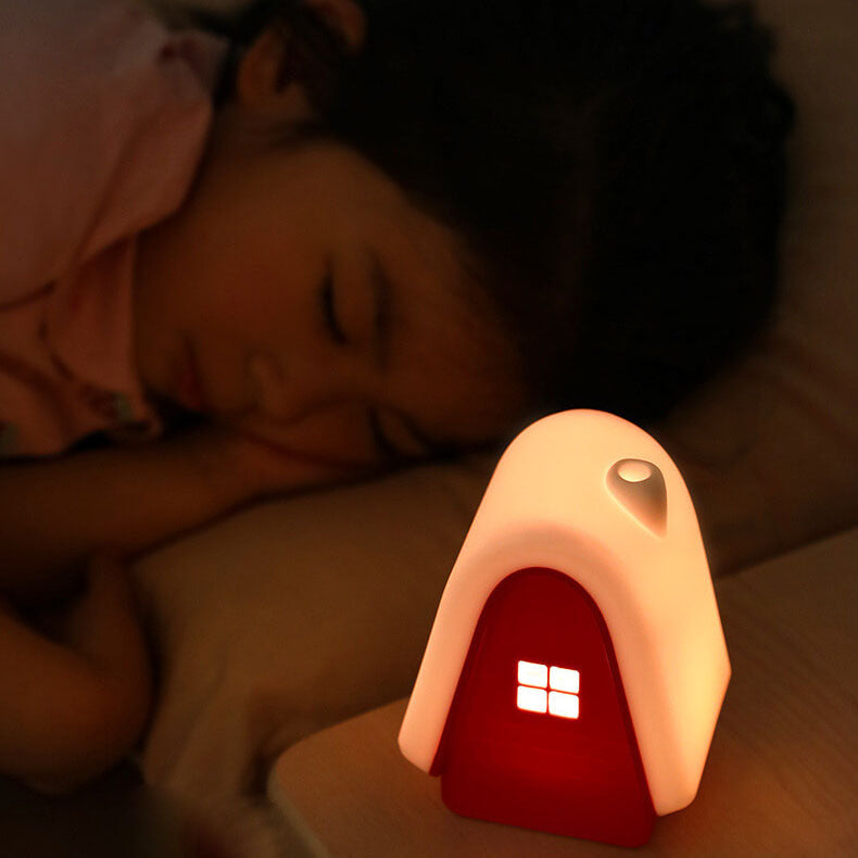 Lámpara de Mesa de Luz Nocturna LED Recargable USB de Silicona en Forma de Casa de Nieve Moderna de Dibujos Animados 