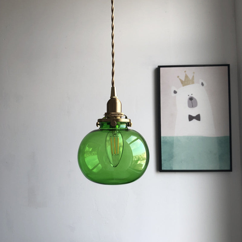 Traditionelle japanische ovale Pendelleuchte aus Messing und Glas mit 1 Licht für Schlafzimmer 