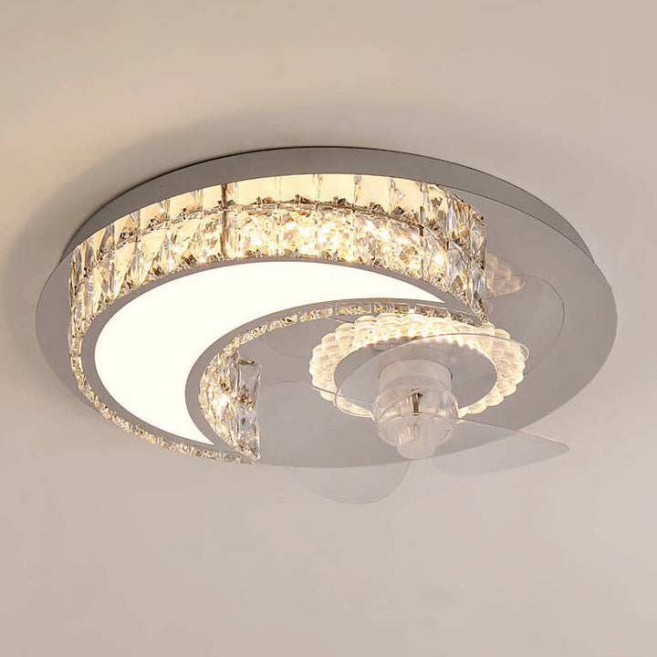 Moderne Luxus-Kristall-Edelstahl-LED-Unterputz-Deckenventilator-Leuchte