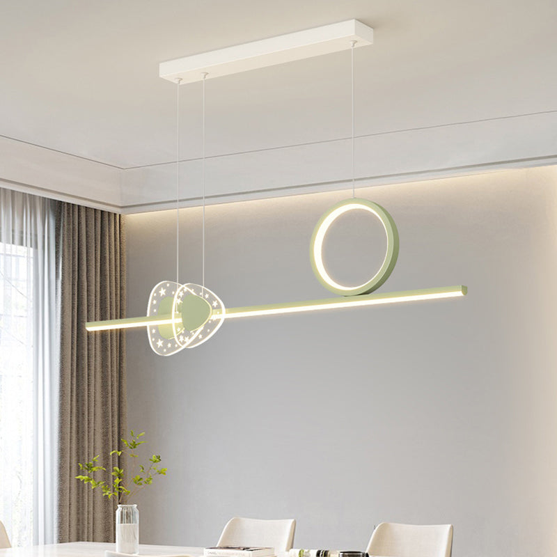 ضوء جزيرة LED بظل أكريليك معاصر إبداعي هندسي دائري خط مزيج ضوء قلادة لغرفة الطعام 