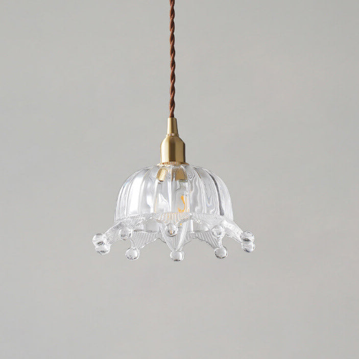 French Luxury Glass Flower Brass 1-Light Pendant Light