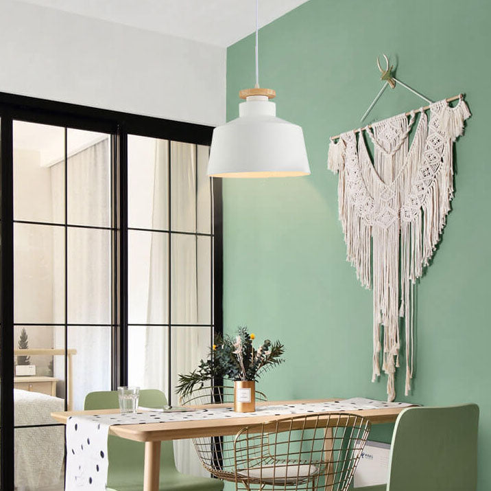 Lámpara Colgante de 1 Luz con Cúpula de Cono de Madera y Aluminio Simple Nórdico 
