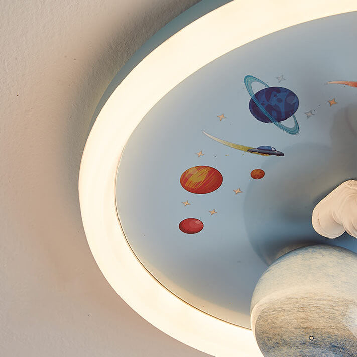 Childlike Cartoon Resin Astronaut Round Acrylic LED Flush Mount Ceiling Light