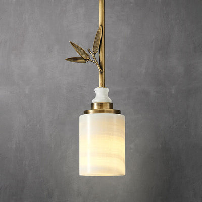 Modern Chinese Marble Column Brass 1-Light Pendant Light