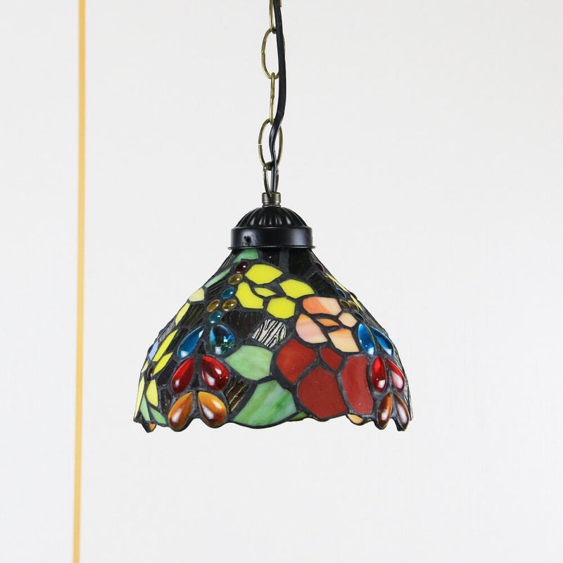 Tiffany Rustic Rose Beads Stained Glass 1-Light Pendant Light